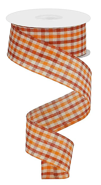 Orange Gingham Check Wired Ribbon | Fall Farmhouse Ribbon | 1.5" x 10yd-RGA1102K7 Craig Bachman