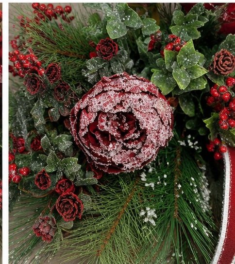 Snowy Rose Christmas Centerpiece | Dough Bowl Farrisilk Ribbon Design | 22"x14" TCT Crafts