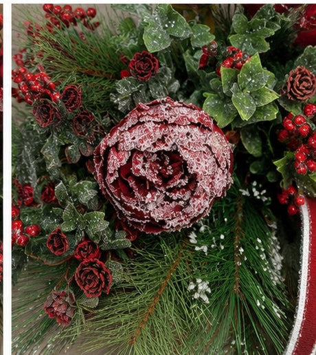 Snowy Rose Christmas Centerpiece | Dough Bowl Farrisilk Ribbon Design | 22"x14" TCT Crafts