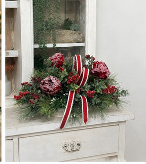 Snowy Rose Christmas Centerpiece | Dough Bowl Farrisilk Ribbon Design | 22"x14" TCT Crafts