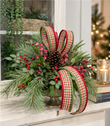 Traditional Holly Pine Christmas Arrangement in Gold Compote TCT Crafts