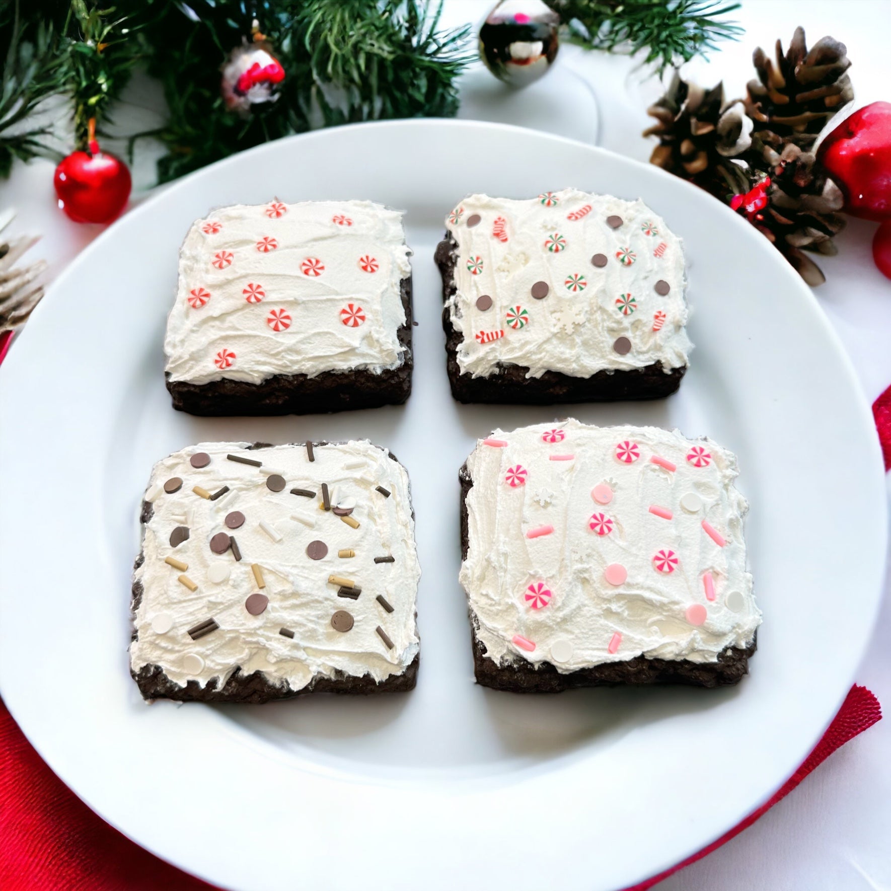 Fake Chocolate Brownies with Faux Icing & Holiday Sprinkles – Choice of 4 Sprinkle Options – Coffee Bar, Tiered Tray, Photography Props TCT Crafts