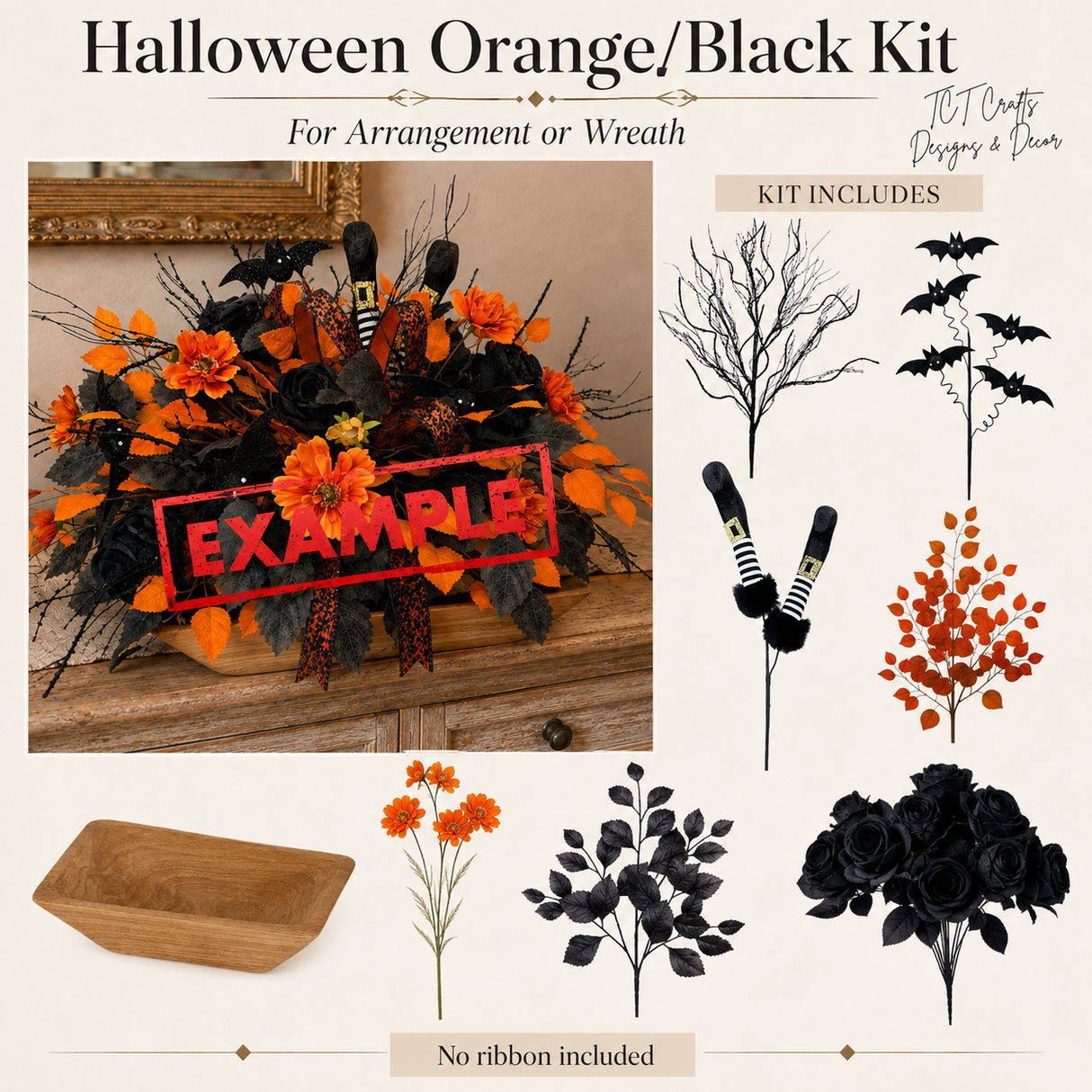 Halloween Orange & Black Wreath or Arrangement Kit-HBKIT113 TCT Crafts Designs & Decor