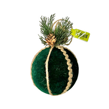 Load image into Gallery viewer, 4&quot; Foam Jute Velvet Pine Ball Ornament in Emerald Green by TCT Crafts - Rustic Holiday Decor-85746GN