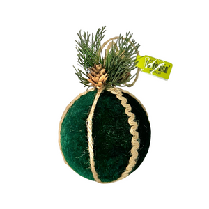 4" Foam Jute Velvet Pine Ball Ornament in Emerald Green by TCT Crafts - Rustic Holiday Decor-85746GN