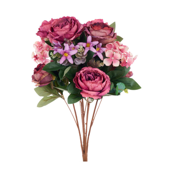 22" Mauve & Dusty Pink Artificial Cabbage Rose Bush – 5 Bloom Fabric Floral Stem-FB195430 Craig Bachman