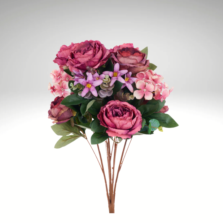 22" Mauve & Dusty Pink Artificial Cabbage Rose Bush – 5 Bloom Fabric Floral Stem-FB195430 Craig Bachman