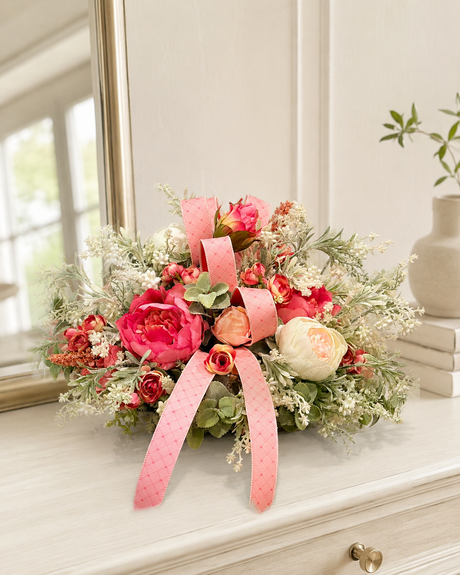 Pink Rose and Peony Artificial Floral Arrangement TCT Crafts