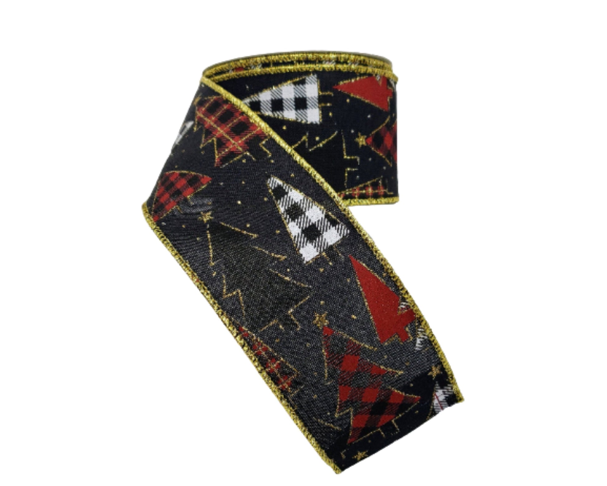 Christmas Plaid Tree Ribbon 2.5 Inch x 10 Yard Black Burgundy Wired Ribbon-R9040-02 TCTCrafts