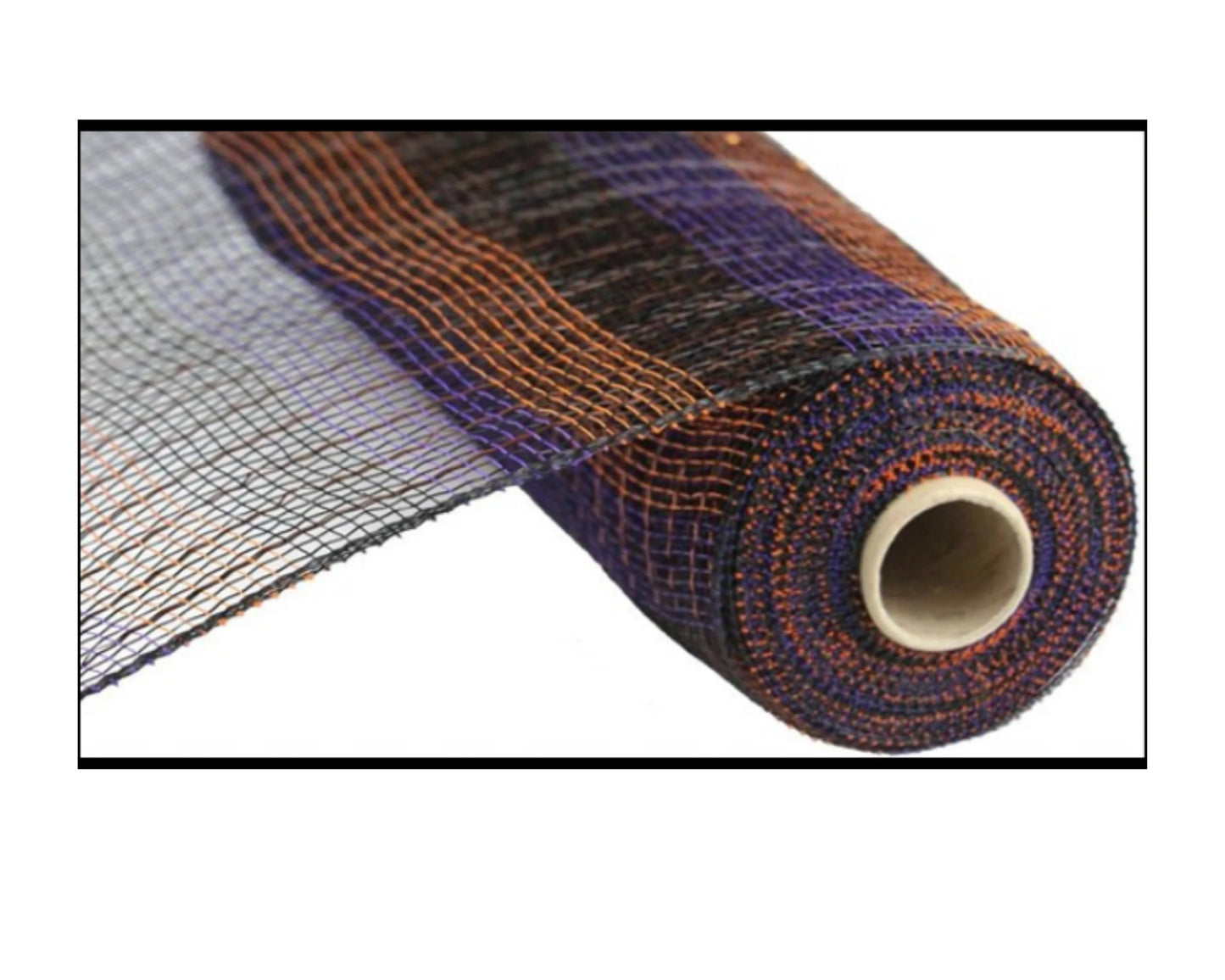 Halloween Stripe Deco Mesh 10 Inch x 10 Yard Black Orange Purple Foil Mesh-RE1380F2 Craig Bachman