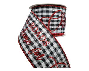 2.5"x10YD Christmas Gingham Wired Ribbon - Black, White & Red "All Roads Lead Home for Christmas" Design-RGB1297X6