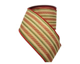 Christmas Stripe Ribbon 2.5 Inch x 10 Yard Tan Red Green Wired Ribbon-R10140-F2 TCTCrafts