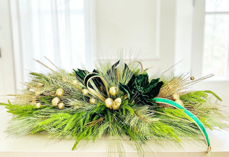 Elegant Emerald Green and Gold Holiday Centerpiece or Door Swag – Christmas Table Decoration, Mantelpiece, Mirror, or Front Door Display TCT Crafts