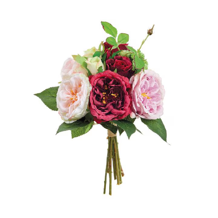 12" Artificial Rose Bouquet I Burgundy and Mauve Faux Floral Stems-FBQ117-BU/MV Allstate Floral