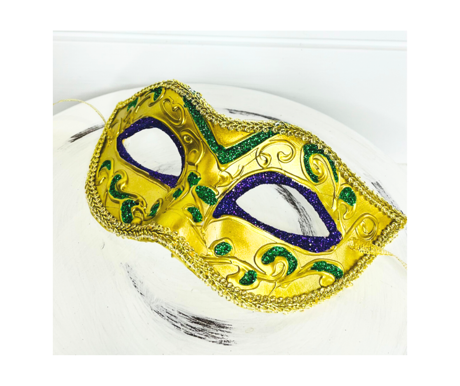 Masquerade Mardi Gras Mask - Gold/Purple/Green, 6.5