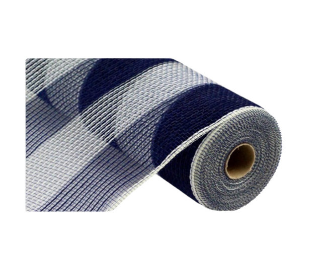 RY8314B7-10.5"x10yd Faux Jute/PP Wide Stripe Navy/Cream Mesh Craig Bachman