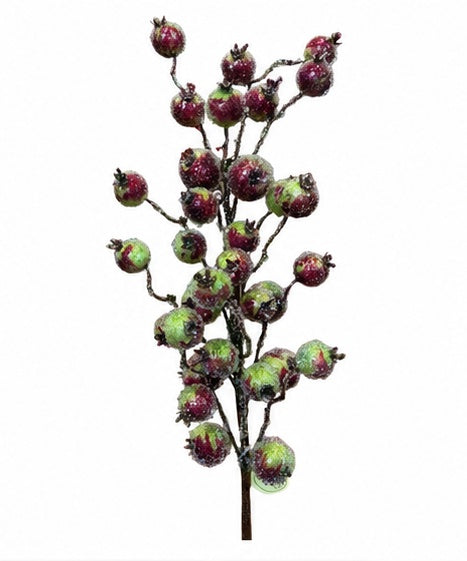 Beaded Pomegranate Berry Spray | Glittered Red Green Pick | 27" Spray-MTX74476 Regency