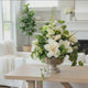Neutral Cream Green Rose Arrangement in Silver Compote for Elegant Decor