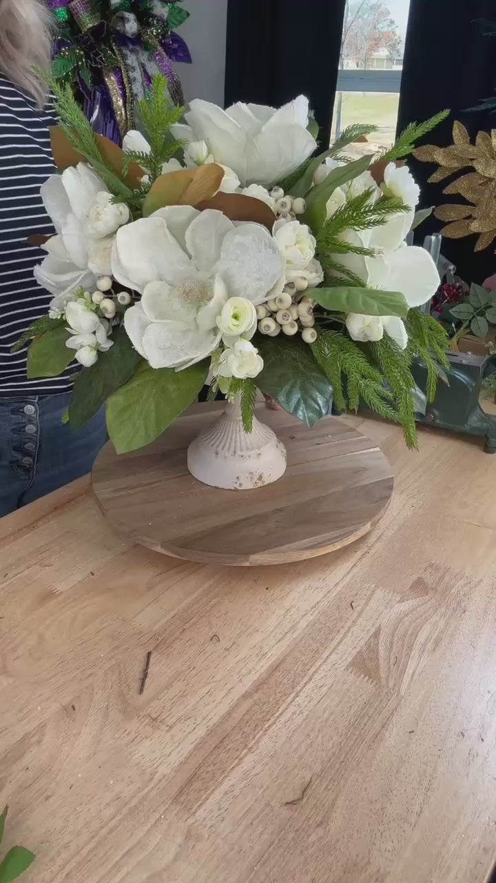 Frosted Magnolia & Peony Arrangement - 18"x20" Winter Wedding or Elegant Home Decor