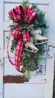 Ice Skate Christmas Swag with Red Plaid Bow | Large Holiday Door Decor