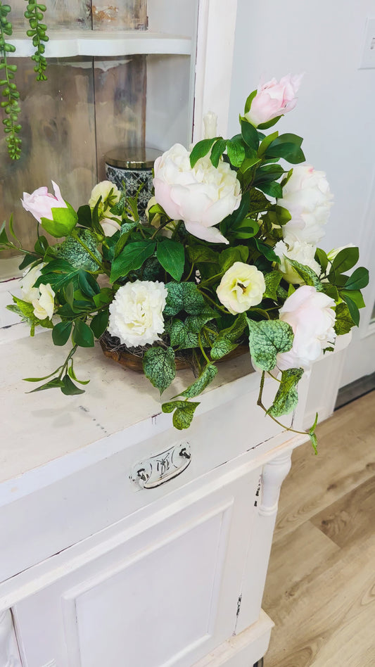 Everyday Peony Dough Bowl Arrangement with Real Touch Florals