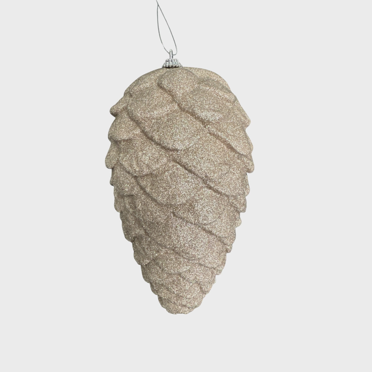 Taupe Glitter Pinecone Christmas Ornament — 9 Inch Champagne Shimmer Pinecone-86882TAUPE