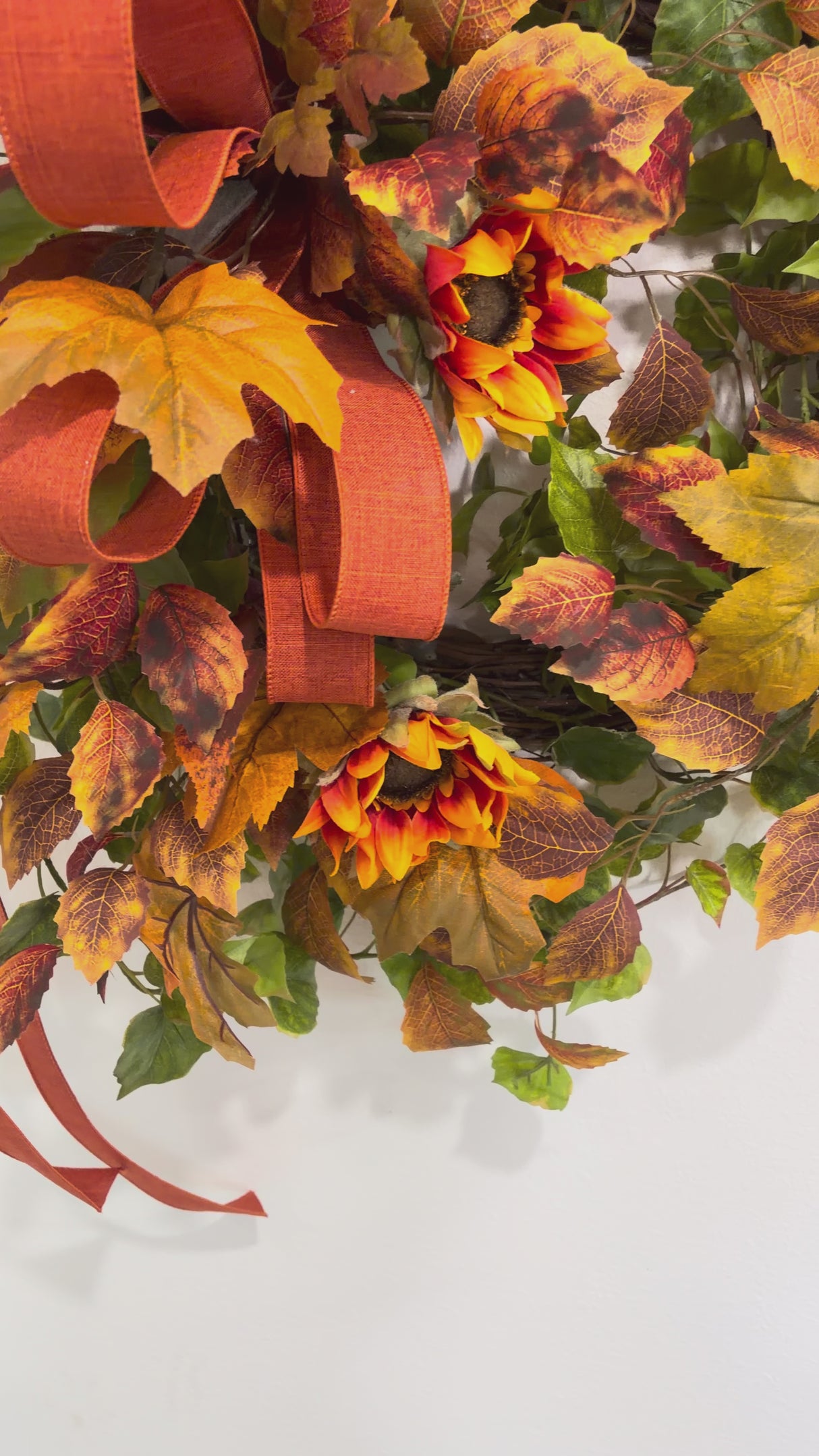 Fall Sunflower Wreath | Orange Maple Leaf Grapevine Wreath | 30"x25"