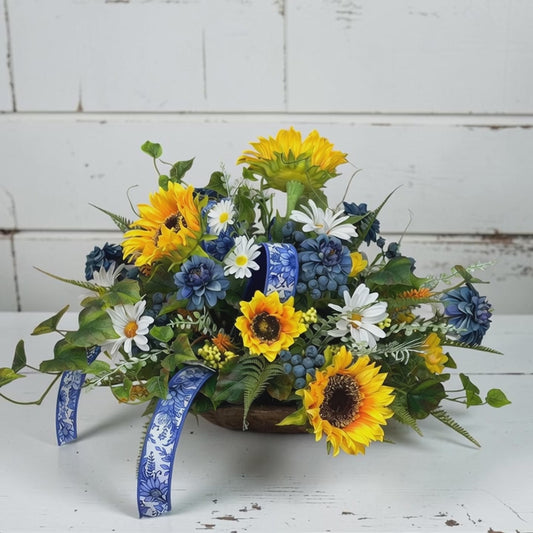 Sunflower Chinoiserie Floral Arrangement 22 Inch Decor