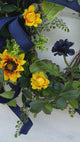 Sunflower Wreath with Navy Accents for Summer & Fall - Rustic 22x20 Grapevine Door Decor - Elegant Floral Greenery Wreath