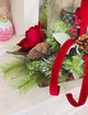 Red Velvet Magnolia Christmas Centerpiece | Wooden Tray Holiday Arrangement