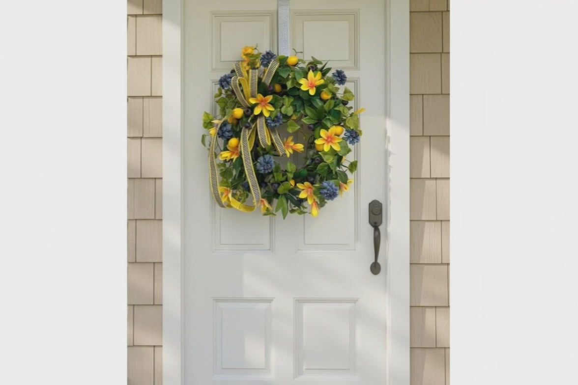 Summer Lemon Blueberry Wreath Yellow Magnolia Front Door Decor