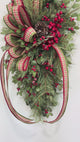 Deluxe Holly Pine Christmas Swag | Red Plaid Ribbon Bow | 36"x20"