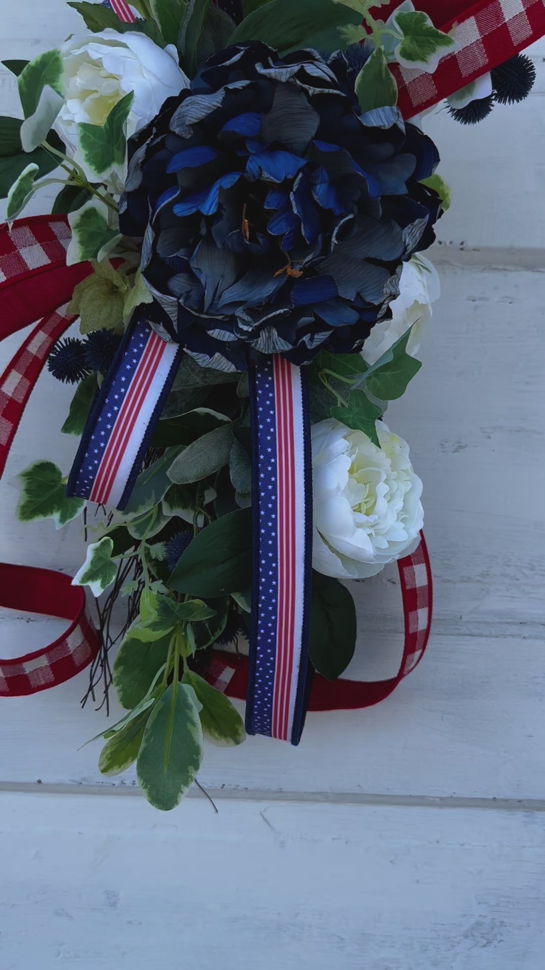 Patriotic Door Hanger Swag, 22x10 Red White and Blue Floral Decoration, Small American Pride Accent for Home by TCT Crafts