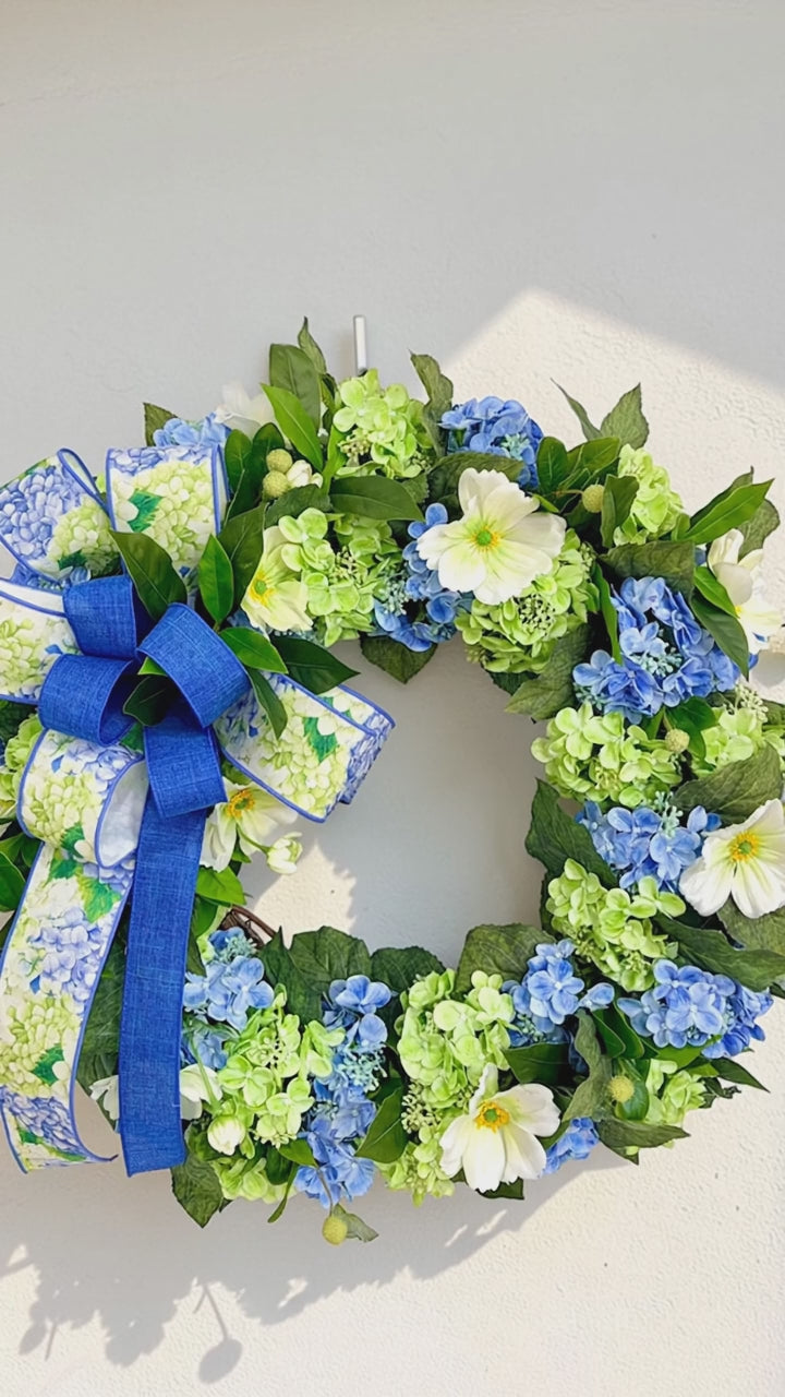 Blue Hydrangea Wreath Spring Front Door Floral Wreath