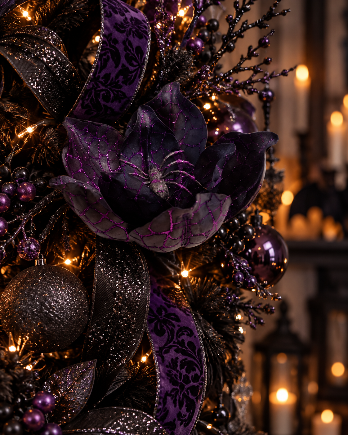 25" Black & Purple Magnolia Stem with Spider Accent-40552-PUBK Golden Bell