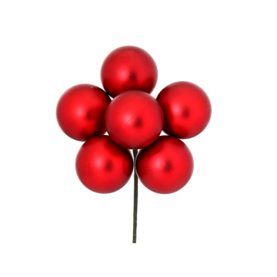 Matte Stemball Holiday Ornament Cluster | 60mm Bunch of 6 | Choose Green or Red -MTX31831 Regency