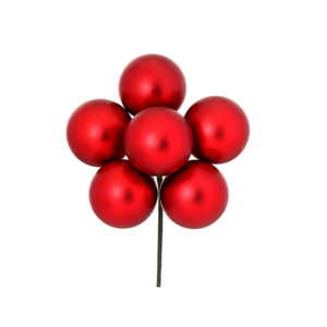 Matte Stemball Holiday Ornament Cluster | 60mm Bunch of 6 | Choose Green or Red -MTX31831