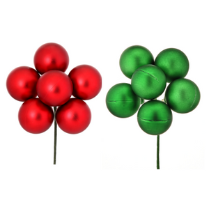 Matte Stemball Holiday Ornament Cluster | 60mm Bunch of 6 | Choose Green or Red -MTX31831