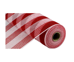 10.5" x 10yd Red/White Stripe Faux Jute Mesh Roll - Ideal for Wreath Making & Craft Projects-RY831949