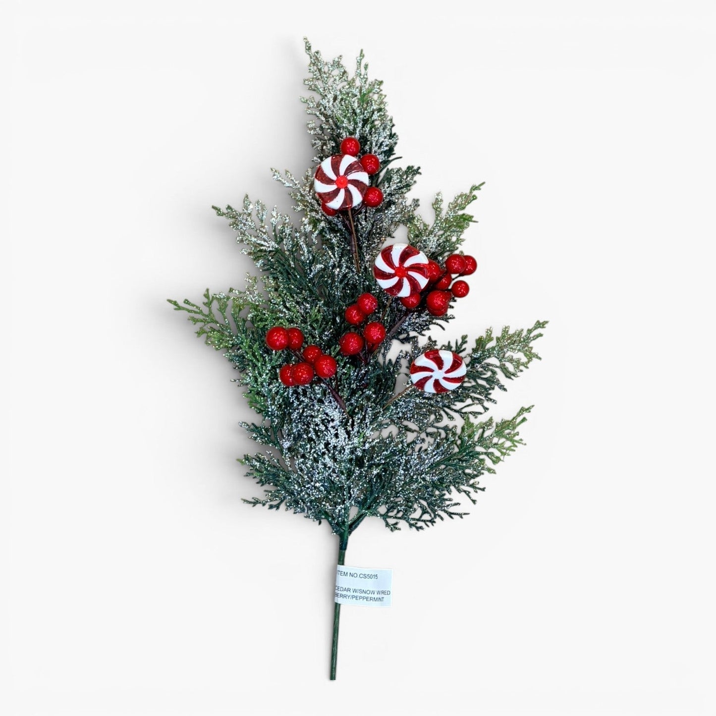21.5 Inch Snowy Cedar Peppermint Spray with Red Berries for Christmas Decor-CS5015 Sims Pottery