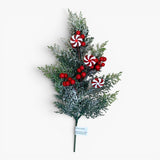 21.5 Inch Snowy Cedar Peppermint Spray with Red Berries for Christmas Decor-CS5015 Sims Pottery