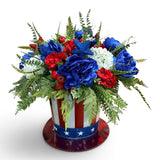 Patriotic 4th of July Floral Arrangement in Americana Metal Container TCT Crafts