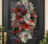 Tartan Plaid Ice Skate Swag | Red Blue Christmas Door Decor | 34"Lx18"Wx13"D-2205 TCT Crafts Designs & Decor