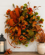 Fall Sunflower Wreath | Orange Maple Leaf Grapevine Wreath | 30"x25" TCT Crafts