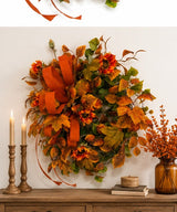 Fall Sunflower Wreath | Orange Maple Leaf Grapevine Wreath | 30"x25" TCT Crafts