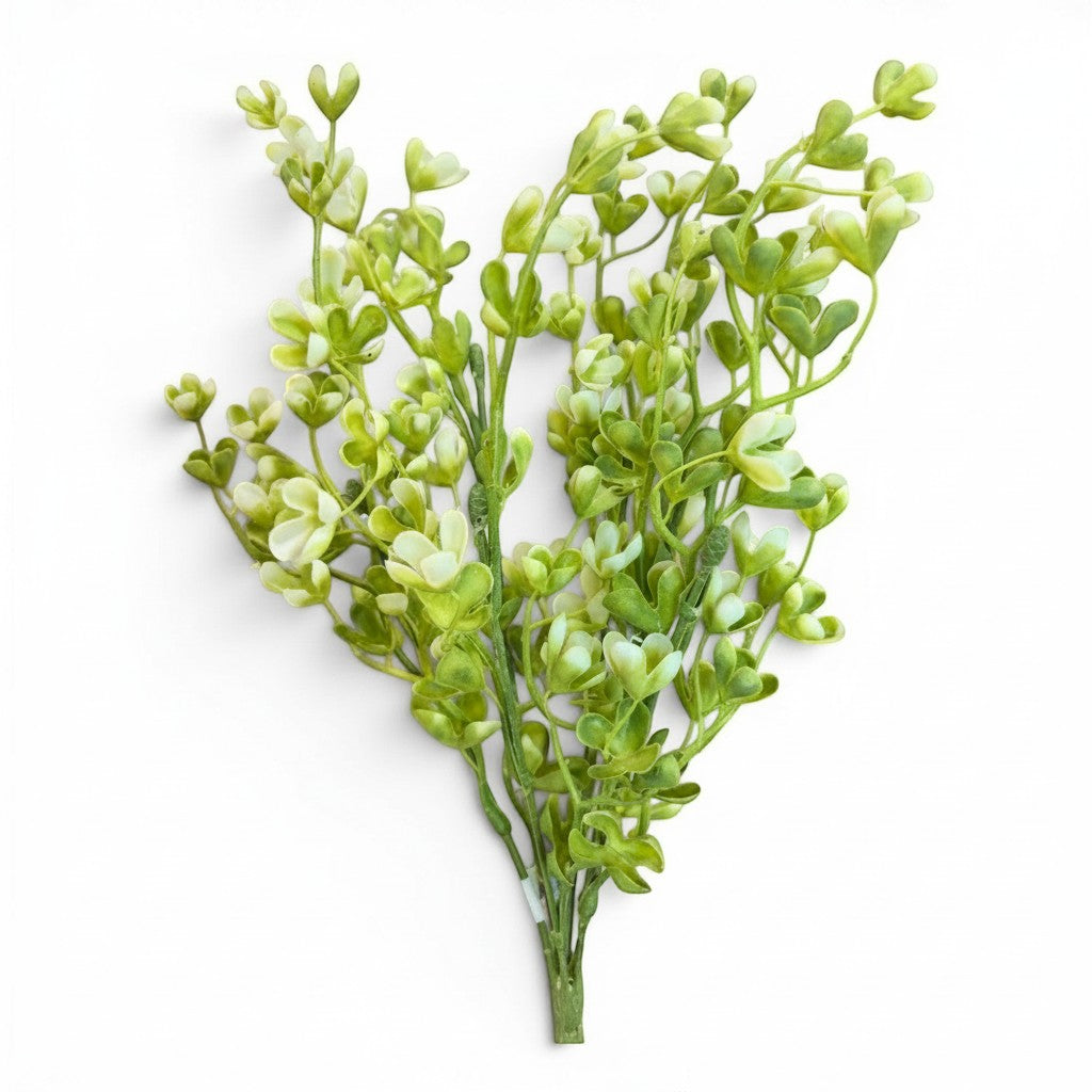 TCTCrafts artificial mini cup leaf bush in cream and green, made of plastic, perfect for wreaths and arrangements.