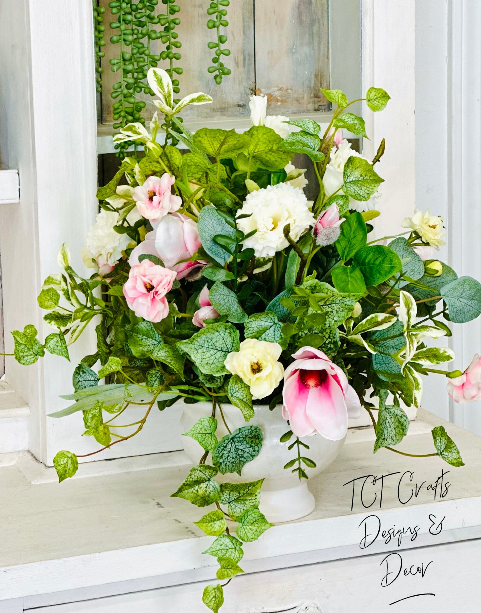 Spring Magnolia Lisianthus Floral Arrangement | Luxury Real Touch Centerpiece TCT Crafts