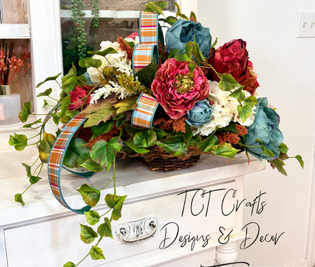 Moody Blue Burgundy Fall Centerpiece Luxury Autumn Basket Decor TCT Crafts