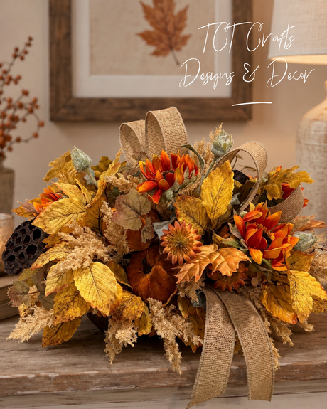 Fall Sunflower Centerpiece — 18 Inch Pumpkin Autumn Arrangement with Burlap Bow TCT Crafts