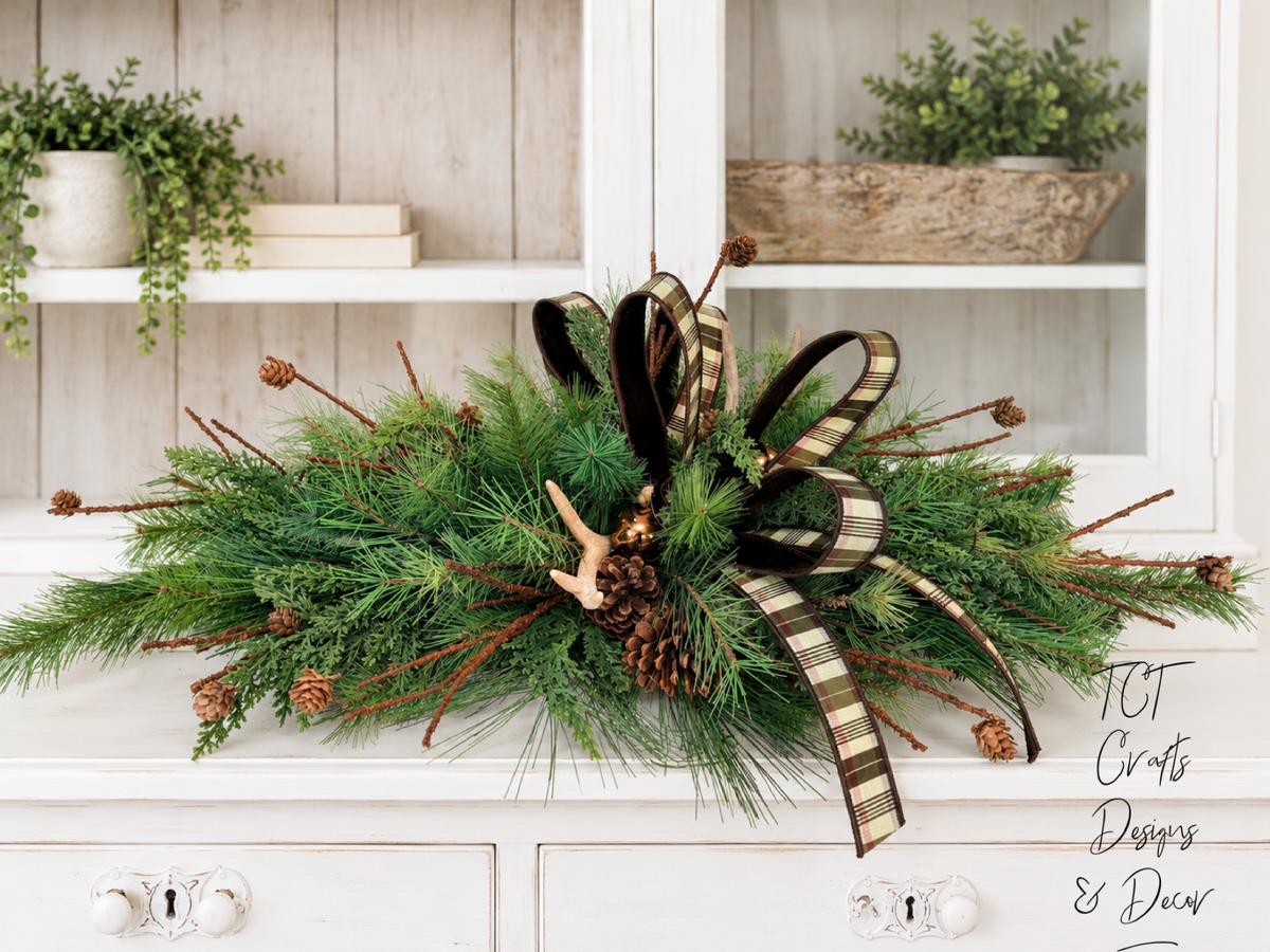 Woodlands Antler Pine Table Centerpiece - Farrisilk Ribbon-2191 TCT Crafts Designs & Decor